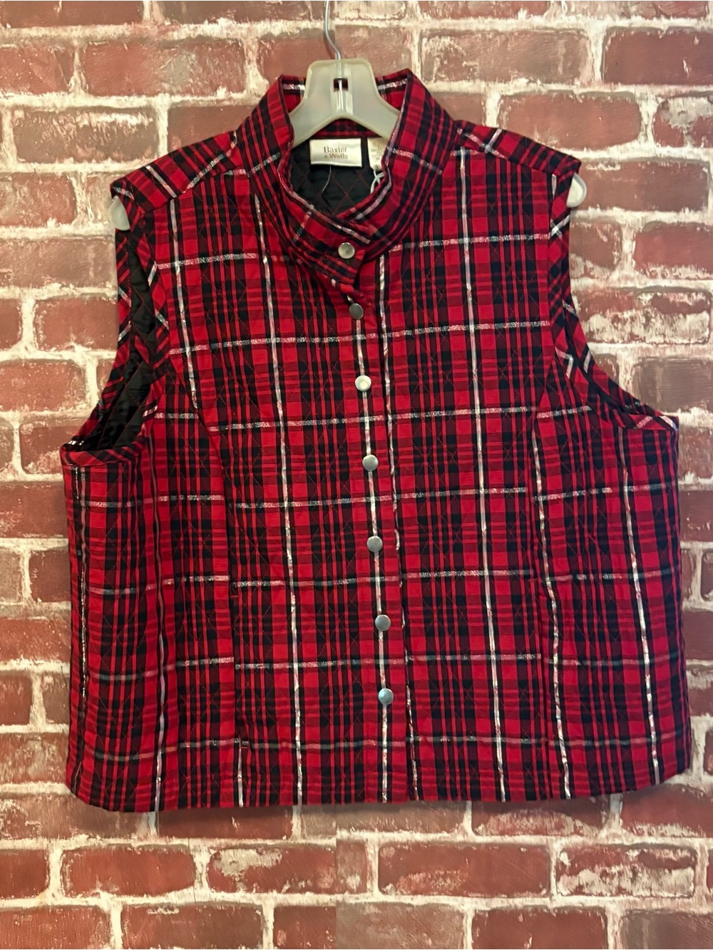 Red Plaid Cotton Quilted Vest - Sleeveless Jacket